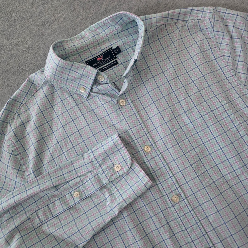 Vineyard Vines Mens Classic Fit Murray Shirt Plaid Button Down Green Pink Size M